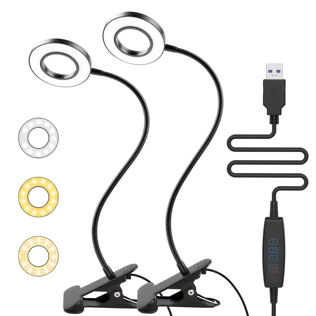 2 Pack LED Clip on Lamp Book Light for Kids Reading in Bed, 3 Color Modes with 10 Levels Brightness Flexible Gooseneck Clamp for Bed Headboard Video, Craft, Make up, Study